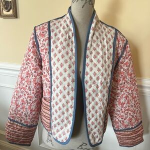Floral & Paisley Ivory, Pink & Blue Quilted Reversible Short Jacket.
